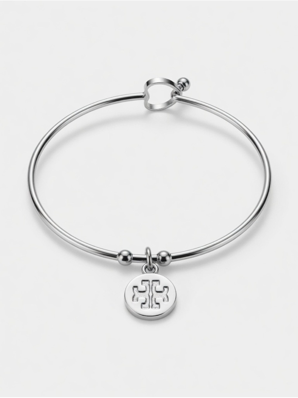 Upcycled authentic Tory Burch Silver Logo Disc Bangle Bracelet